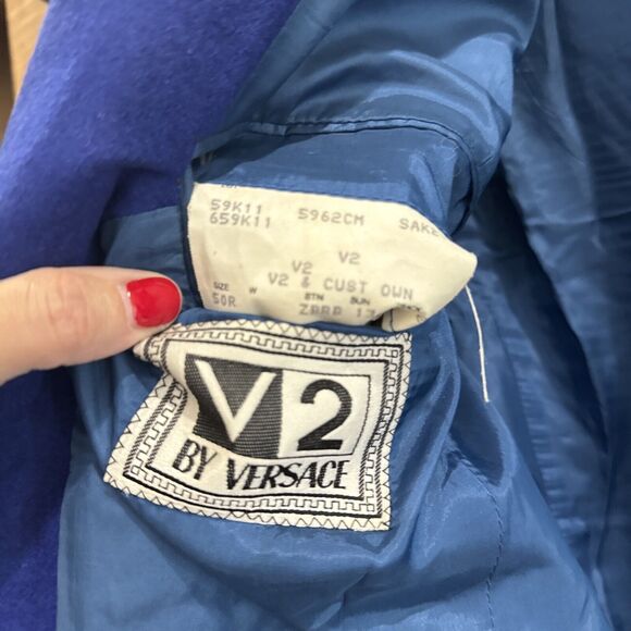 Versace Classic V2 Blue Cashmere Wool One Button Blazer Women’s Sz 50R Vintage - Picture 7 of 10